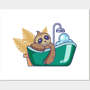 Sloth takes bath in the bathtub Posters and Art